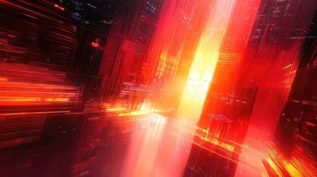 Abstract digital cityscape glowing with vibrant red light