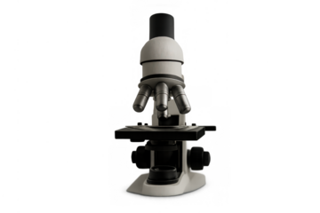 Optical microscope standing on transparent background, symbolizing scientific research, biology, and laboratory investigation