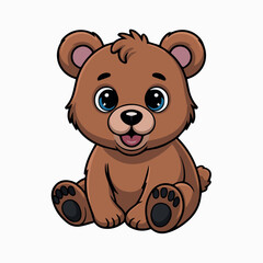 Fototapeta premium Vector a cartoon brown bear with blue eyes sitting upright and smiling on a white background image art