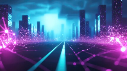 Futuristic smart city network connecting buildings and data