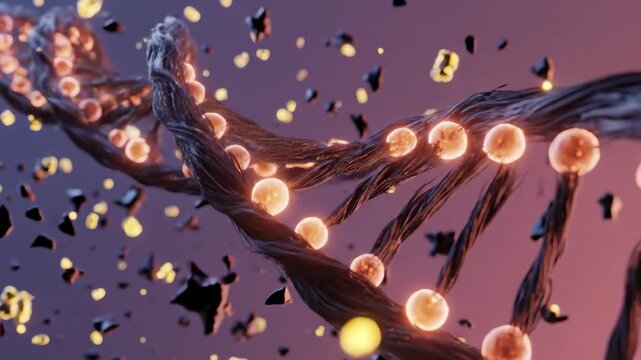 Deconstructed DNA Strand with Glowing Components