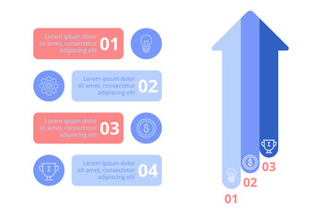 Infographic presenting four key steps to enhance productivity. Each step emphasizing importance of focus, financial planning, idea generation, and achieving goals in visually engaging way