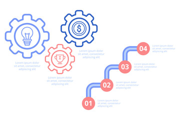 Infographic illustrating simple process flow in business activities, showcasing steps with icons for ideas, finance, and teamwork. It highlighting clear path from start to completion