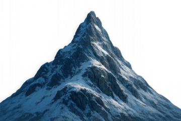 Sharp snow covered mountain peak isolated