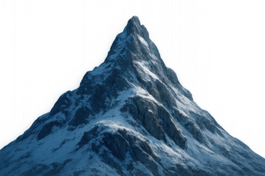 Sharp snow covered mountain peak isolated