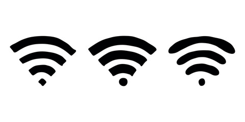Set of hand drawn free wifi spot zone sign Public wi-fi area sign Wireless internet clipart in doodle style Single element for print, web, design, decor 3G, 4G, 5G, 6G, IoT