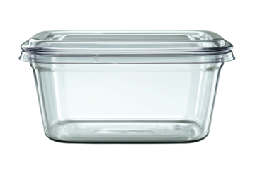 Clear rectangular plastic food storage container with lid