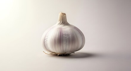 Single bulb of fresh garlic on a light background