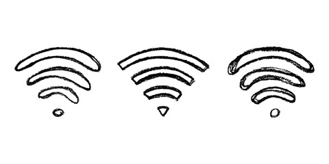 Set of hand drawn free wifi spot zone sign Public wi-fi area sign Wireless internet clipart in doodle style Single element for print, web, design, decor 3G, 4G, 5G, 6G, IoT