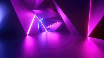 Futuristic geometric tunnel forming abstract glowing neon background