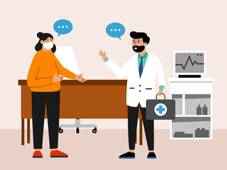 Patient is consulting with a doctor at the hospital. Hospital vector illustration. Flat illustration concept.