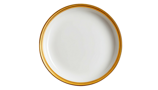 Elegant white ceramic plate with a thin, polished gold rim