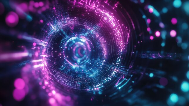 Cyberpunk data tunnel showing digital light particle flow