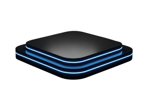 Futuristic neon podium display isolated on transparent background