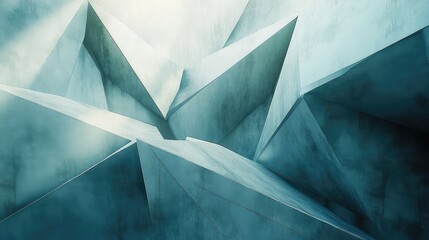 Abstract geometric teal and concrete angular shapes forming a structure