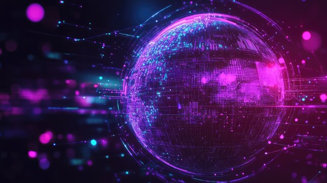 Digital globe displaying global network connections and data communication