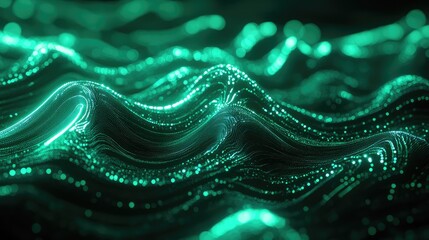 Dynamic digital data stream flowing through abstract wave