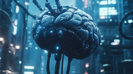 Artificial intelligence brain machine connecting with wires