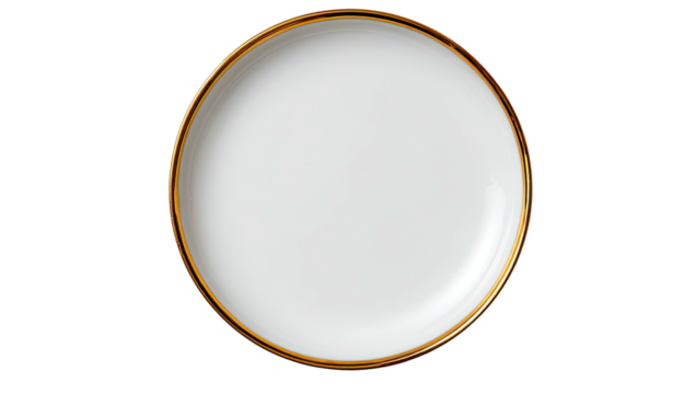 Elegant white porcelain plate with a thin, gleaming gold rim