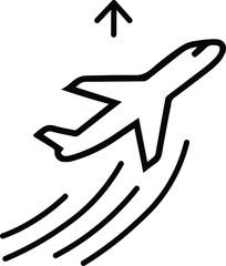 Airplane Takeoff Line Icon. Commercial Jet Aircraft Taking Off with Speed Trails and Up Arrow