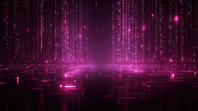 Streaming pink binary code creating a digital tunnel