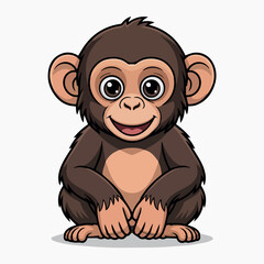 Obraz premium Vector a cartoon monkey sitting with a cute smile and big eyes looking directly at the viewer calmly