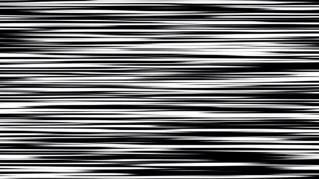 Slow motion animation of glitching and flashing appearence of bold horizontal lines movement on dark background