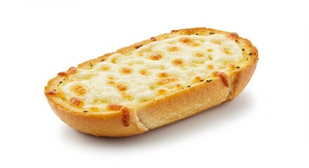 Perfectly golden toasted garlic bread generously covered in melted cheese with bright studio lighting. AI Generated