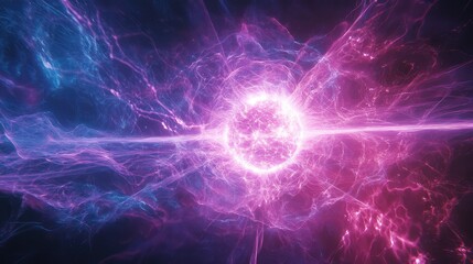 Pink and blue cosmic energy burst radiating plasma