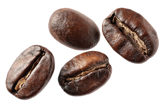Roasted coffee beans scattered on a dark background - Powered by Adobe