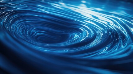 Blue water vortex creating a swirling liquid ripple pattern