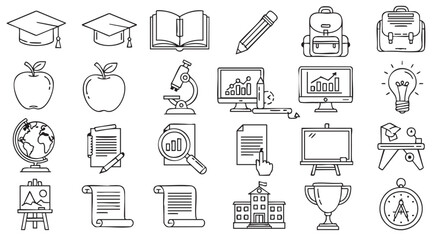 Back to school outline icon set vector illustration in doodle style