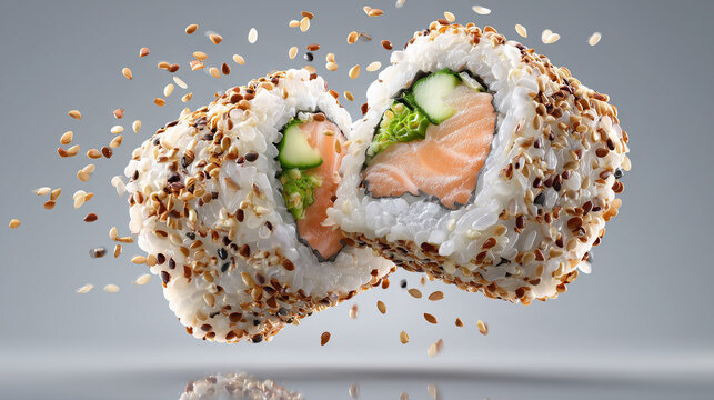 Fresh sushi roll traditional Japanese cuisine background