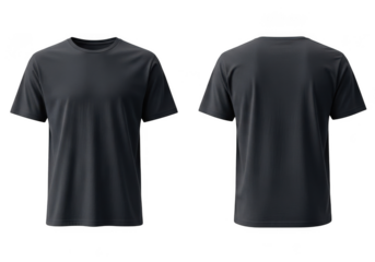 Dark gray t shirt front and back views isolated on transparent background