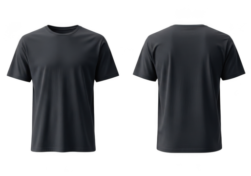 Dark gray t shirt front and back views isolated on transparent background