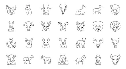 Collection of animal outlines featuring kangaroo cow horse dog and wolf