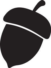 Simple black silhouette icon of an acorn on a white background
