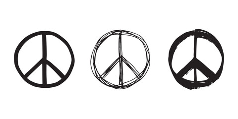 Set of hand drawn peace sign No war symbol Hippie clipart in doodle style Single element for print, web, design, decor