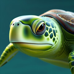Magnificent Green Sea Turtle Close-Up: A Detailed 3D Render of a Marine Reptile