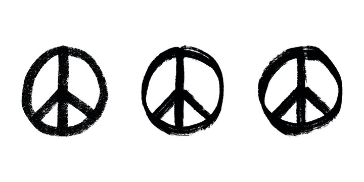 Set of hand drawn peace sign No war symbol Hippie clipart in doodle style Single element for print, web, design, decor