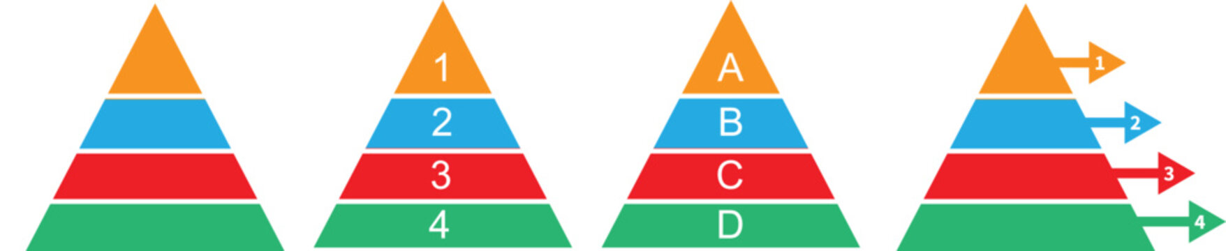 Triangular Pyramid Infographic Icons Set &ndash; Colorful Business Hierarchy, Layered Triangle Diagram Templates and Vector Charts 