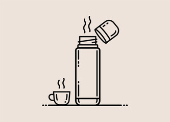 Modern Line Art Illustration of a Thermos with Hot Beverage and Cup Minimalist Design Perfect for Winter Themes and Travel