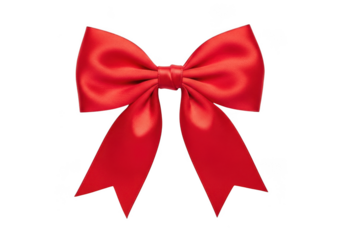 Elegant shiny red silk ribbon bow festive decoration gift wrap present holiday celebration isolated on transparent background