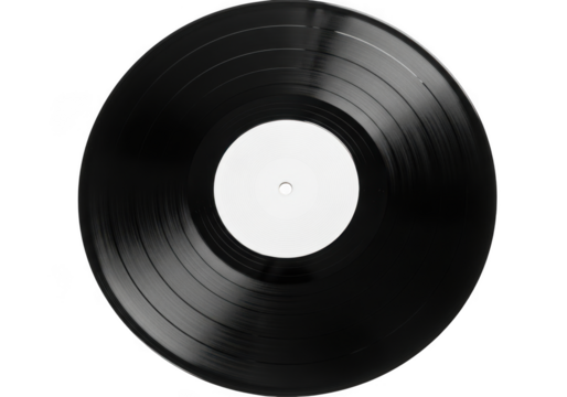 High resolution vinyl record music audio sound black disc blank label mockup template isolated on transparent background