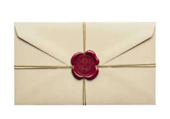 Vintage envelope with red wax seal, tied with twine, correspondence, invitation, letter, stationery, message, mail isolated on transparent background