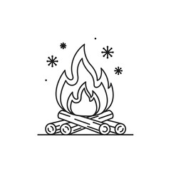 Obraz premium Single Vector Campfire icon for winter nights, outline vector, warm holiday season illustration, simple monochrome, sea, logotype, woman, company, people, wave, sign, business, icon, symbol