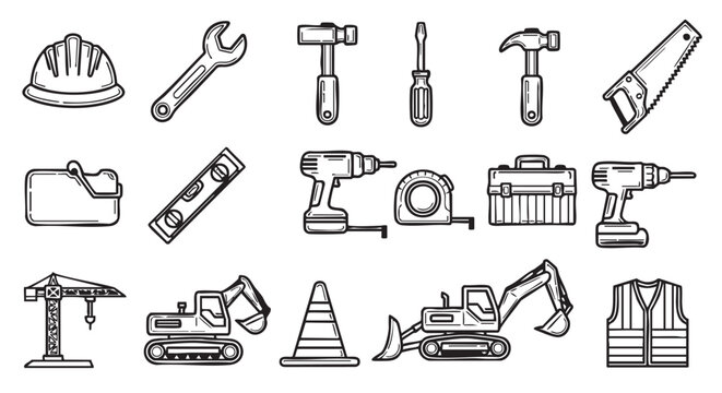 Construction themed pattern with different tools and elements in vector format