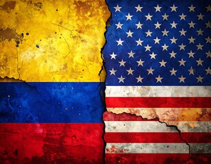 Cracked wall split by the colors of two distinct nations