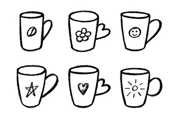 Set of cute hand drawn cup of tea or coffee Simple mug clipart Cozy home doodle Single element for design