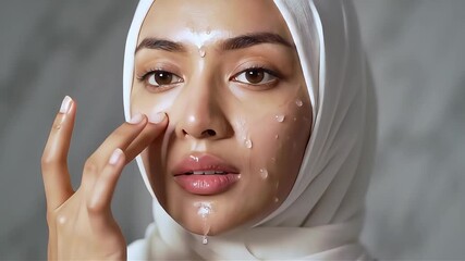 Woman applying facial serum enhancing skincare routine in soft light moisturizing skin promoting beauty ideal for wellness cosmetology and cosmetic blog.
